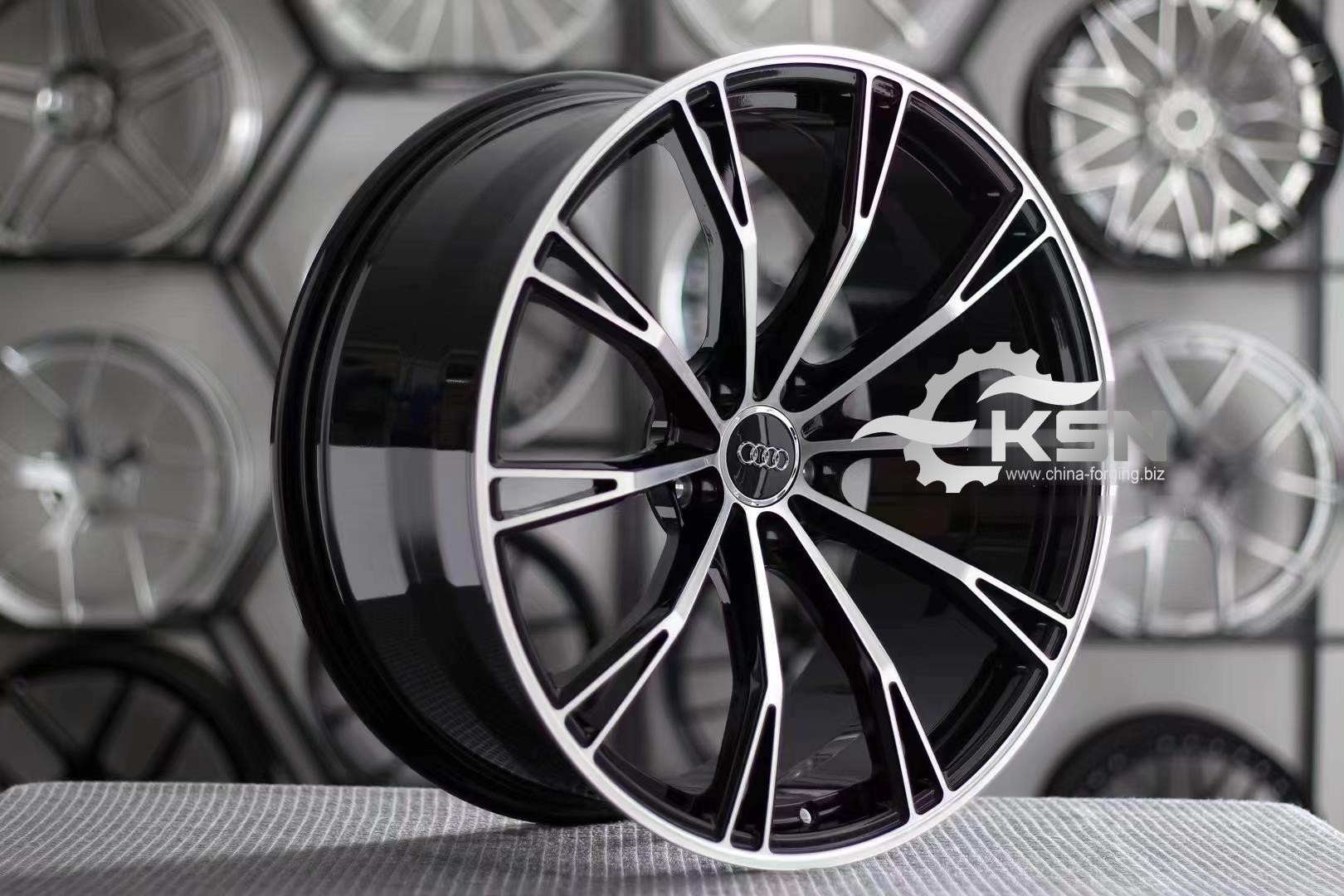 Custom Audi ABT style forging wheels with bright black and machined surface