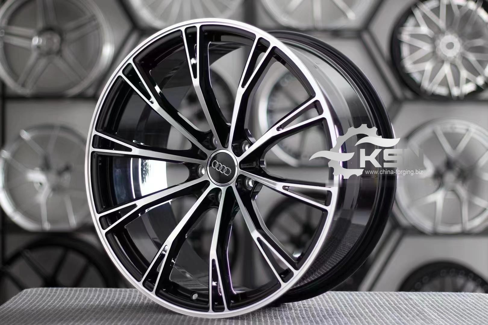 Custom Audi ABT style forging wheels with bright black and machined surface